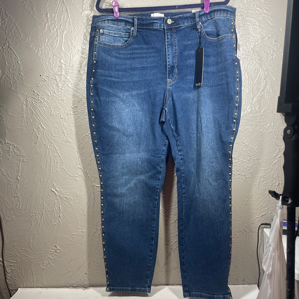 NWT Nicole Miller‎ NY Blue Studded Stretch Soho High Rise Skinny Jeans Womens 18